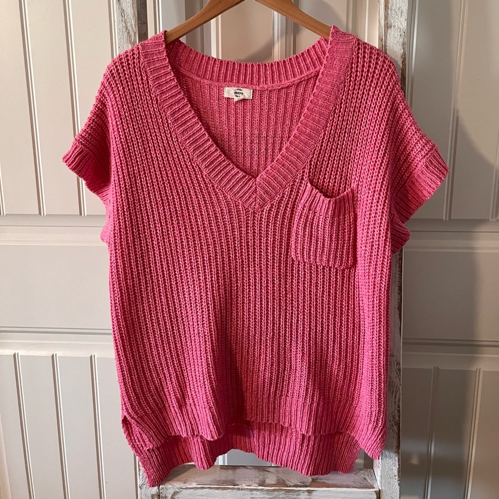Hot Pink Short Sleeve Knit Sweater